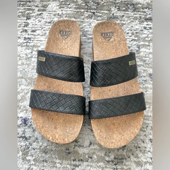 REEF Cushion Vista Hi Platform Sandals Black Tan - Picture 3 of 9
